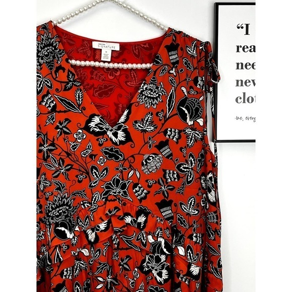 Nordstrom Signature 100% Silk Orange Floral Tiered Dress SZ 14 - Picture 4 of 7